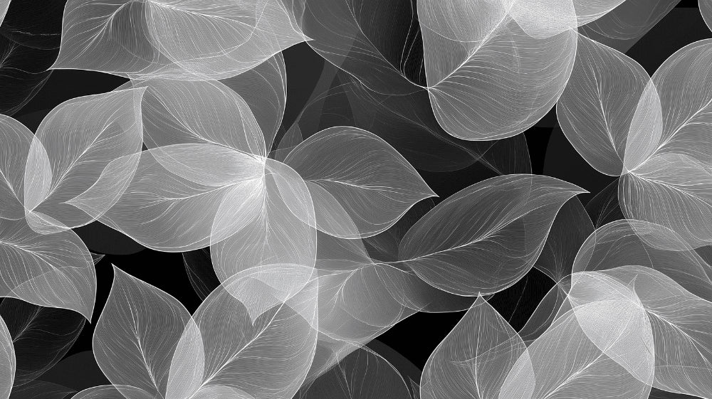 Black and white botanical wall mural design file showing detailed leaf pattern and intricate veining