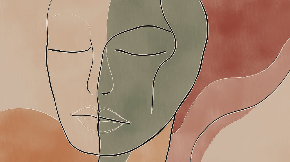 Abstract line art face design file showing detailed earth tone pattern and continuous lines