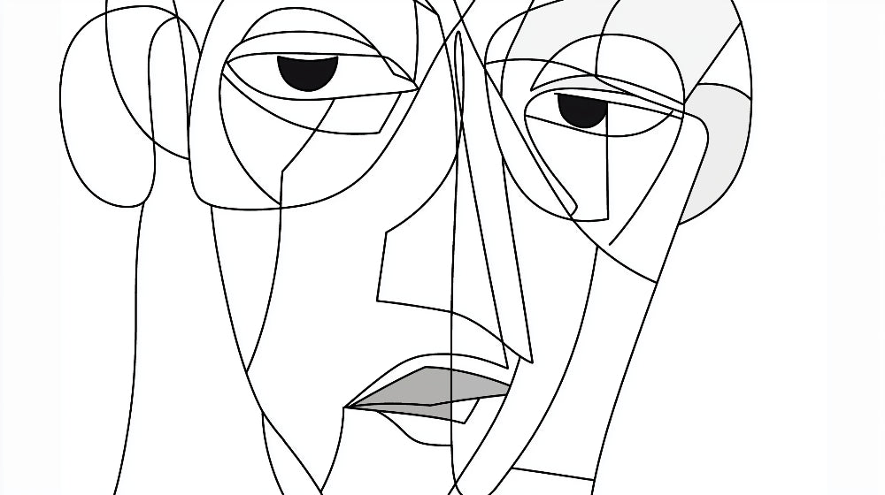 Abstract face line art wallpaper design file showing intricate black lines on white background