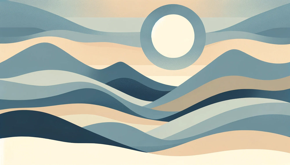 Abstract mountain and moon design file showing flowing wave patterns in blue and beige