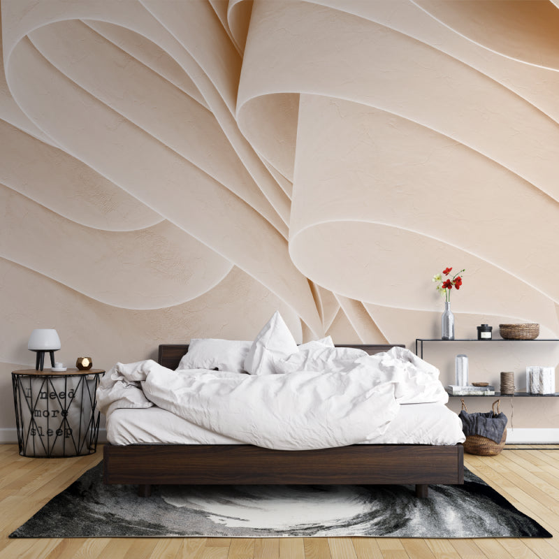 3D wave pattern wallpaper making statement in hotel lobby with modern lighting