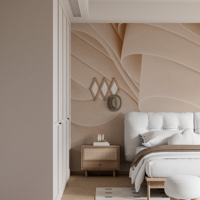 Abstract wave wallpaper bringing movement to dining room with contemporary decor