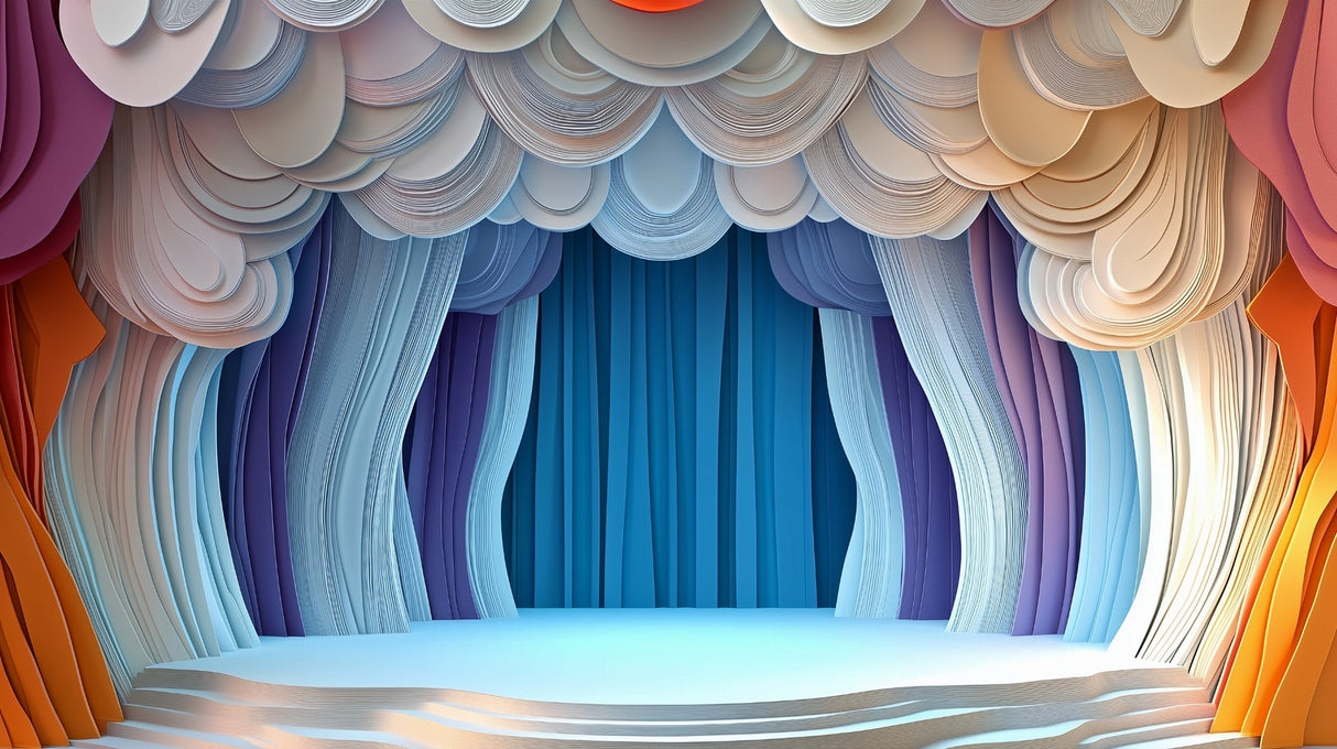 Blue and gold abstract wallpaper design file showing fluid 3D curved pattern