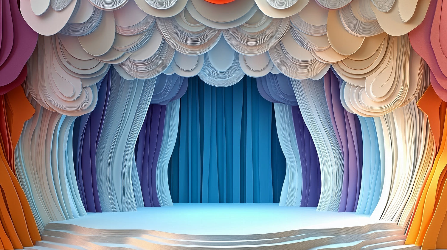 Blue and gold abstract wallpaper design file showing fluid 3D curved pattern