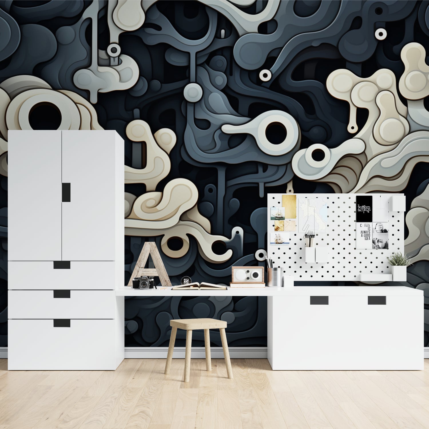 Contemporary hallway featuring 3D Fluid Design Wallpaper