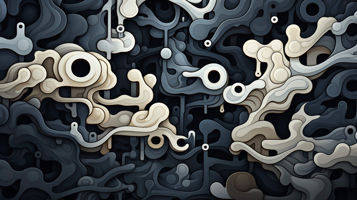 Design file showing fluid abstract pattern in grey and white with 3D effect