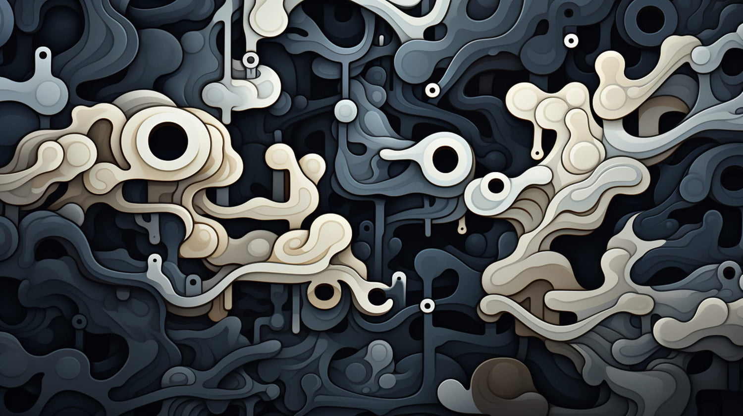 Design file showing fluid abstract pattern in grey and white with 3D effect