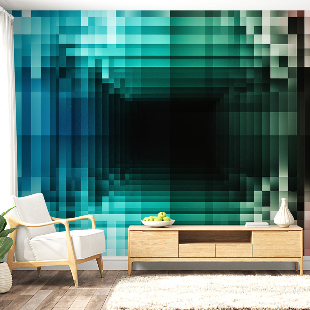 Modern office space featuring 3D Geometric Gradient Wallpaper creating depth and visual interest in a minimalist setting