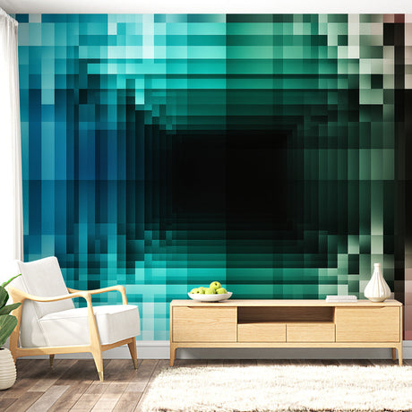 Modern office space featuring 3D Geometric Gradient Wallpaper creating depth and visual interest in a minimalist setting