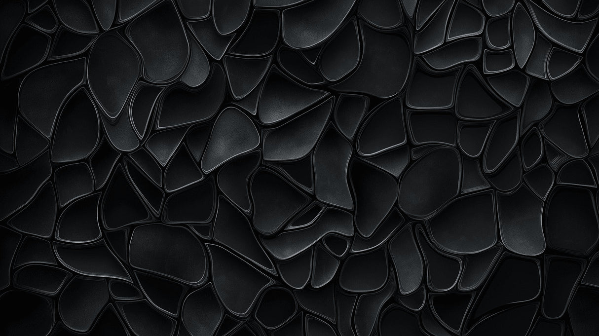 Black abstract 3D organic pattern wallpaper design file showing intricate raised relief details