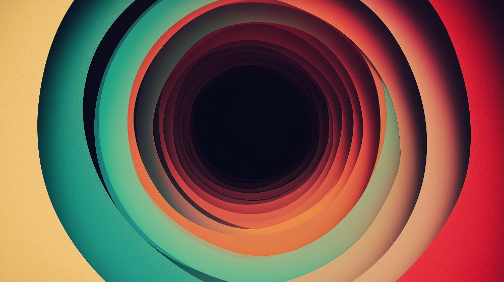 Abstract spiral wallpaper design file showing emerald to coral color gradient pattern