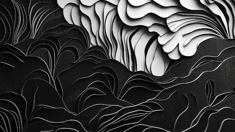 Black and white 3D wave pattern design file showing detailed abstract flowing lines