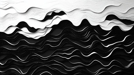 Black and white 3D wave pattern design file showing flowing geometric curves and optical depth effect