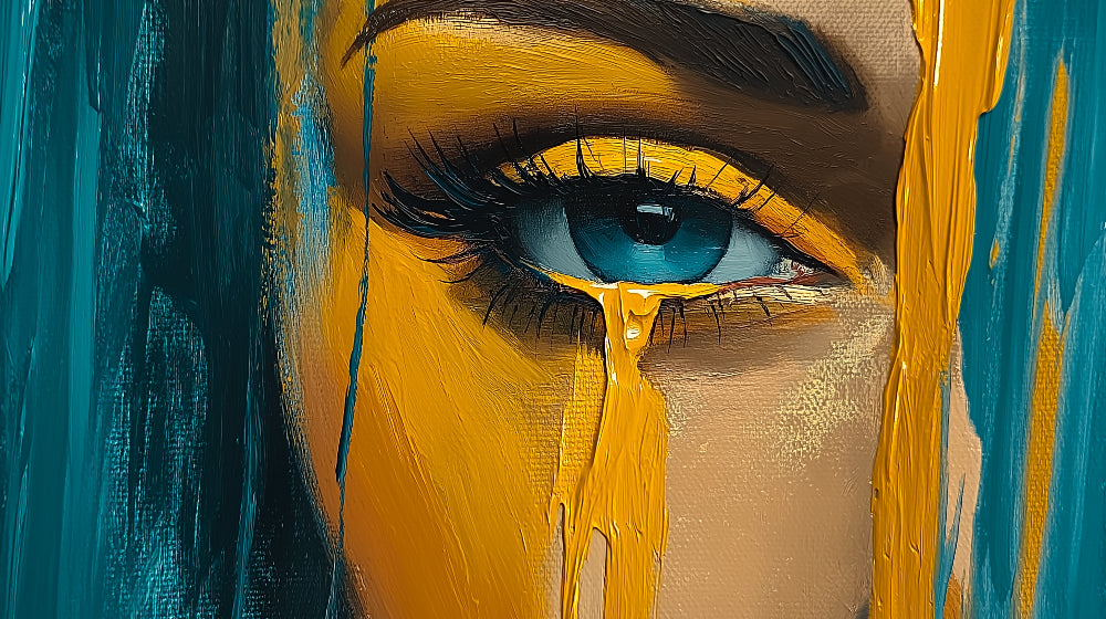 Abstract eye wall mural design file showing detailed gold and teal brushstrokes pattern