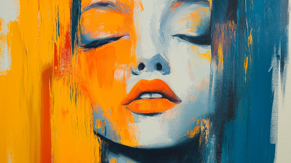 Abstract face design file showing vibrant orange and blue artistic portrait pattern