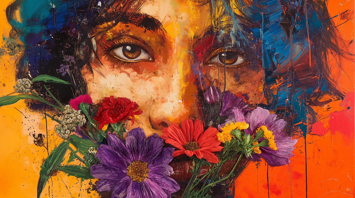 Abstract face wallpaper design file showing detailed floral pattern and artistic portrait composition