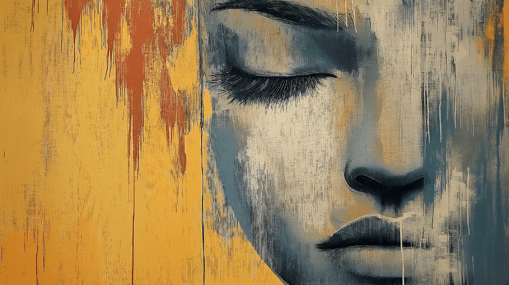 Abstract portrait wallpaper design file showing yellow and blue artistic face pattern