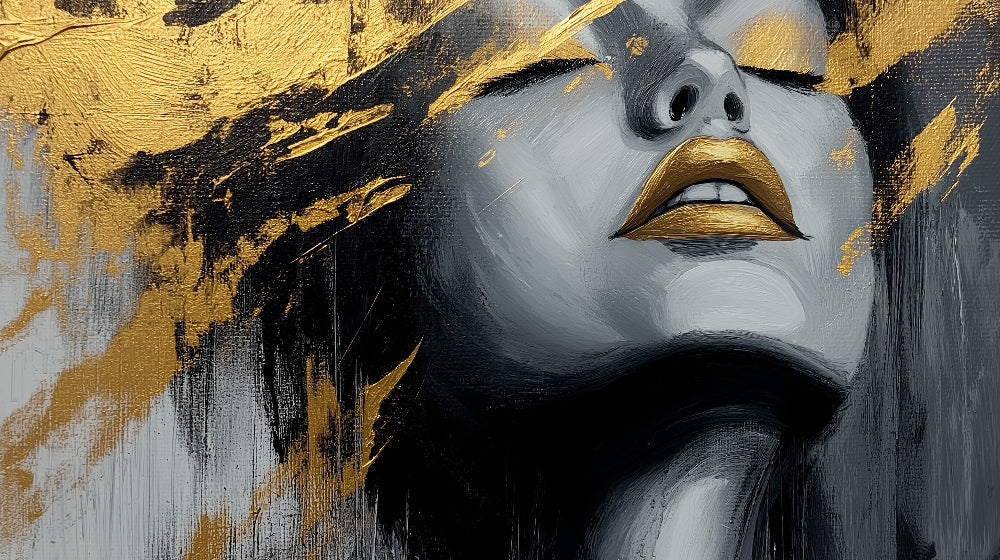 Abstract portrait wallpaper design file showing detailed black and gold artistic pattern