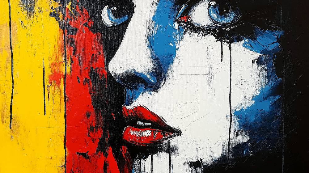 Abstract portrait wallpaper design file showing detailed paint drips and artistic expression