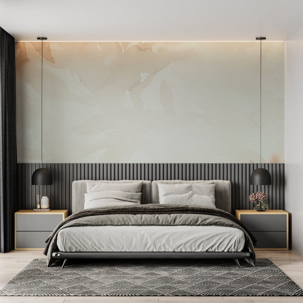 Entrance hall transformed with soft beige watercolor leaf mural