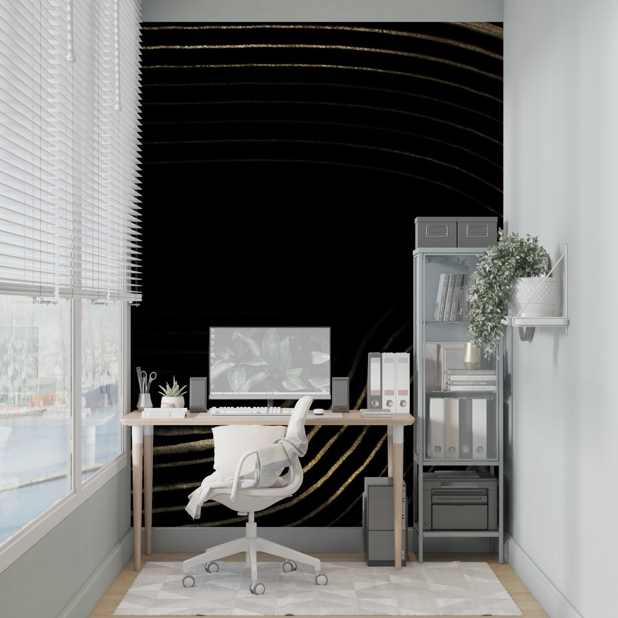 Modern abstract wallpaper bringing sophistication to home office space