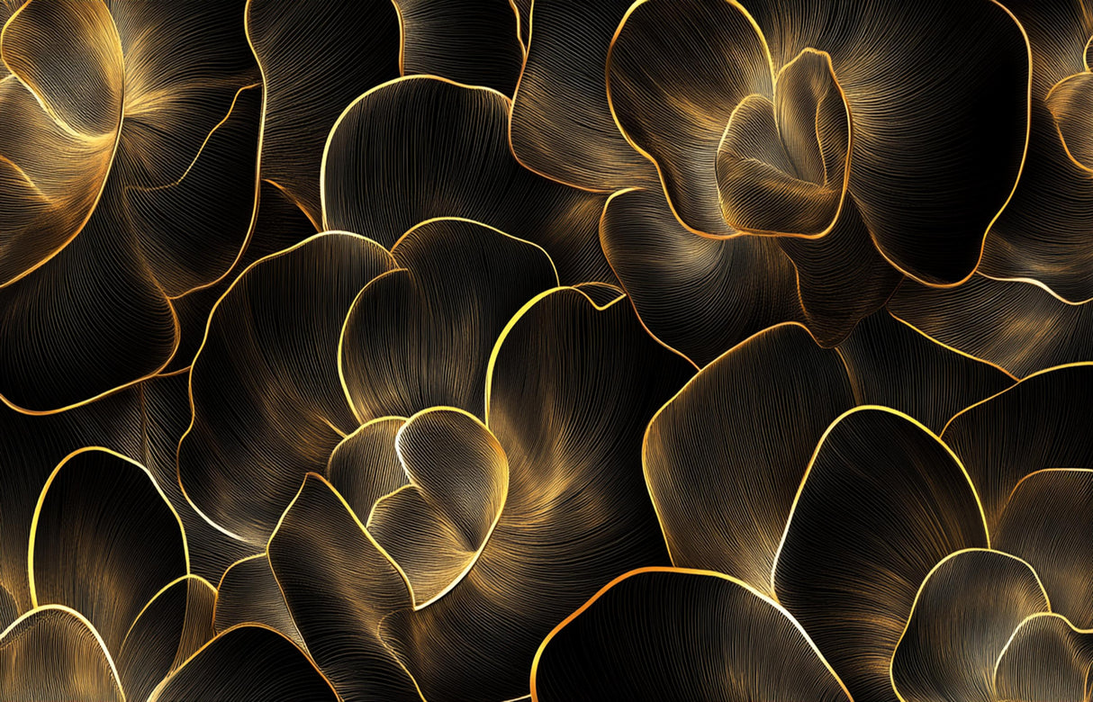 Black and gold floral wallpaper design file showing intricate pattern details and metallic finish
