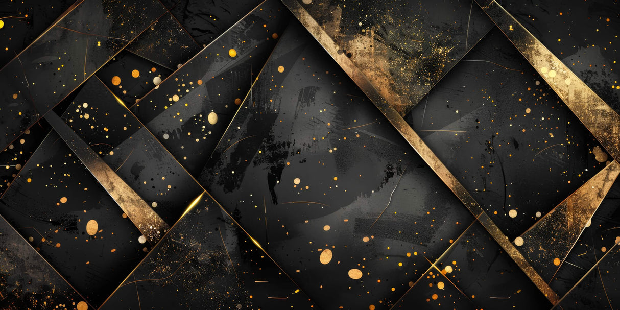 Black and gold geometric wallpaper design file showing intricate pattern details and metallic accents