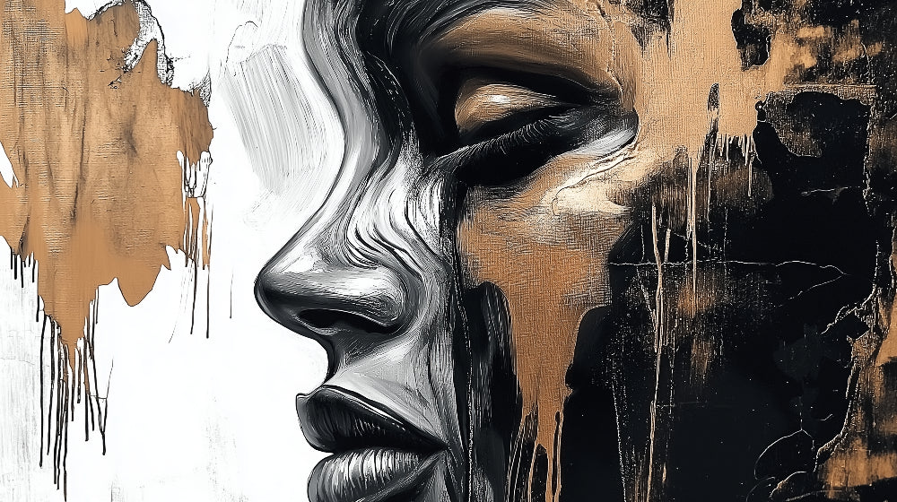 Black and gold abstract portrait design file showing intricate artistic details and premium pattern quality