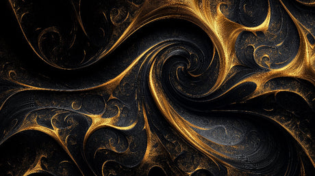 Black and gold spiral abstract wallpaper design file showing intricate pattern details