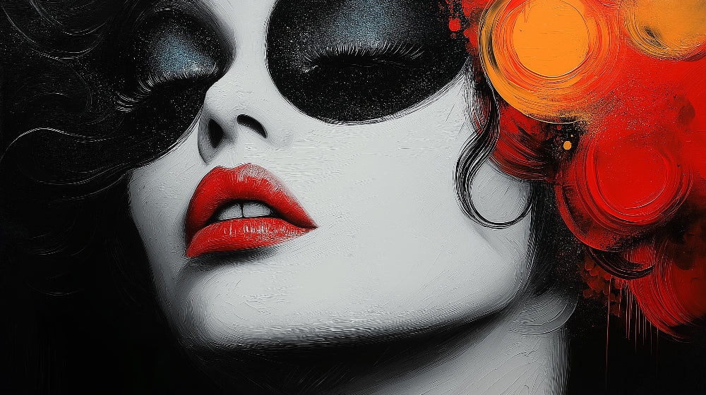 Abstract face art design file showing detailed black and red portrait pattern