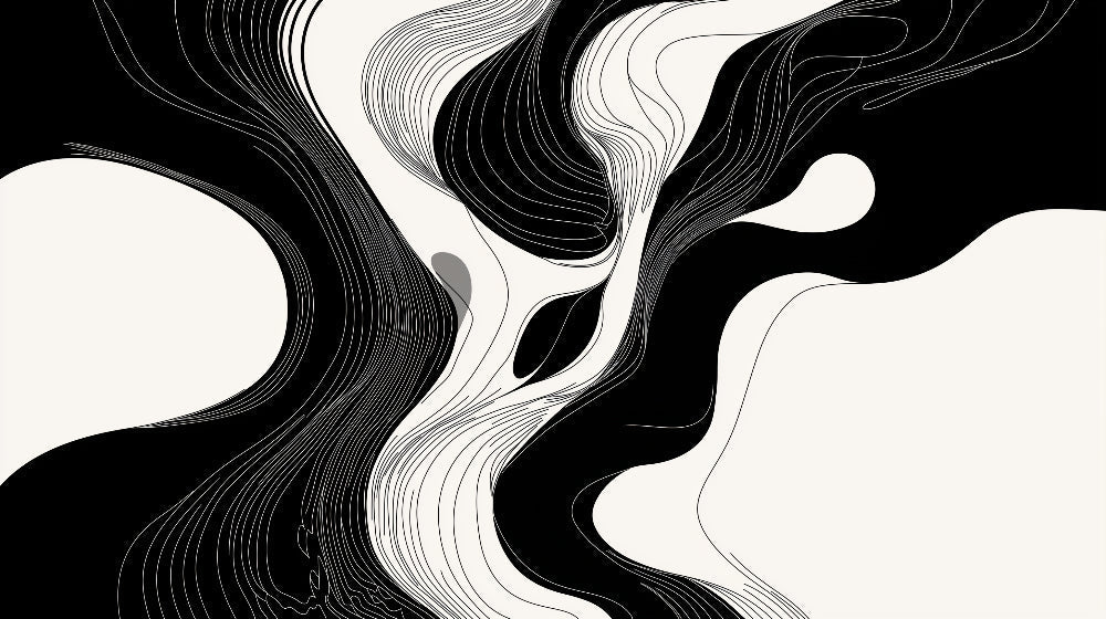 Black and white abstract wallpaper design file showing fluid line pattern