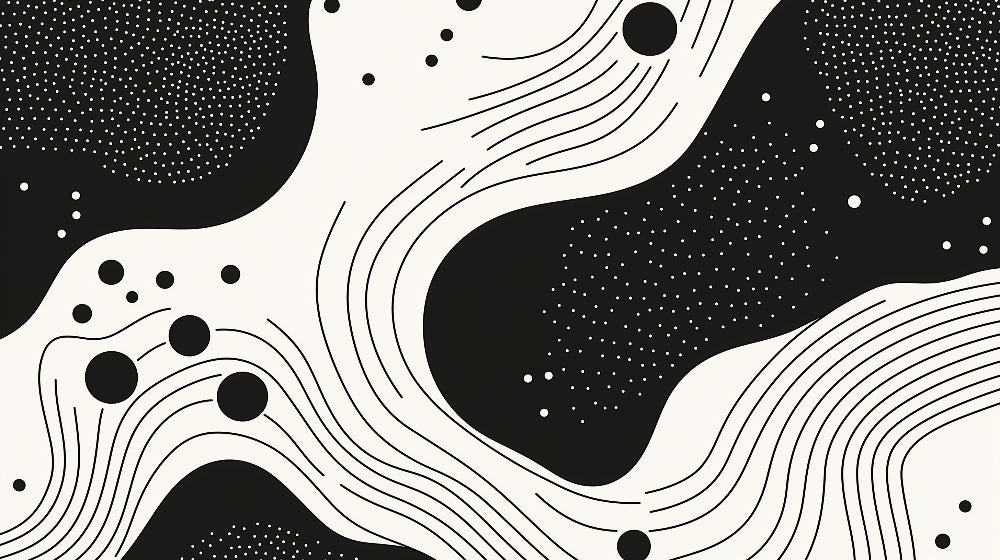 Black and white abstract fluid lines wallpaper design file showing intricate pattern detail