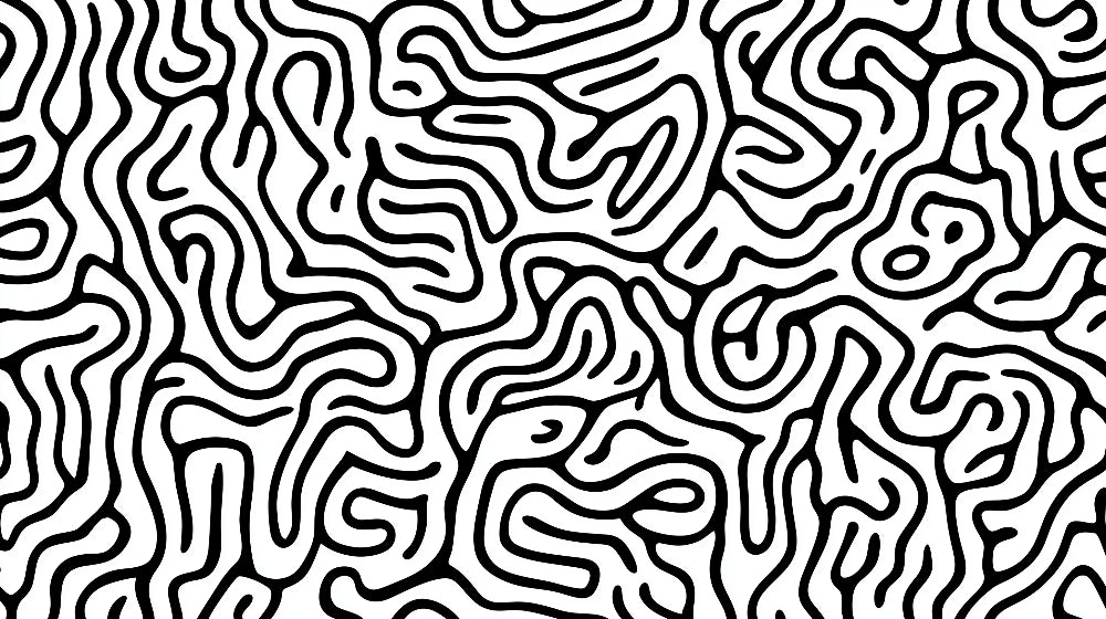 Abstract black and white organic pattern design file showing flowing lines and geometric shapes