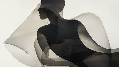 Black and white abstract silhouette wallpaper design file showing flowing curves and artistic details