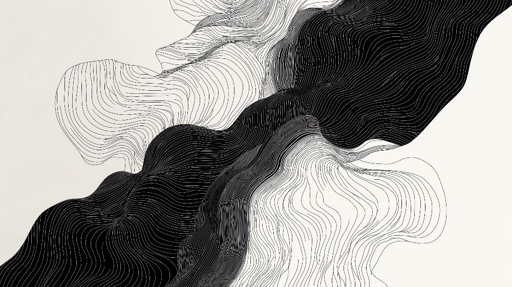 Black and white abstract wave pattern design file showing intricate flowing lines and dynamic movement