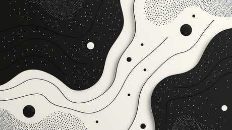 Black and white wave pattern with stars design file showing fluid curves and cosmic elements