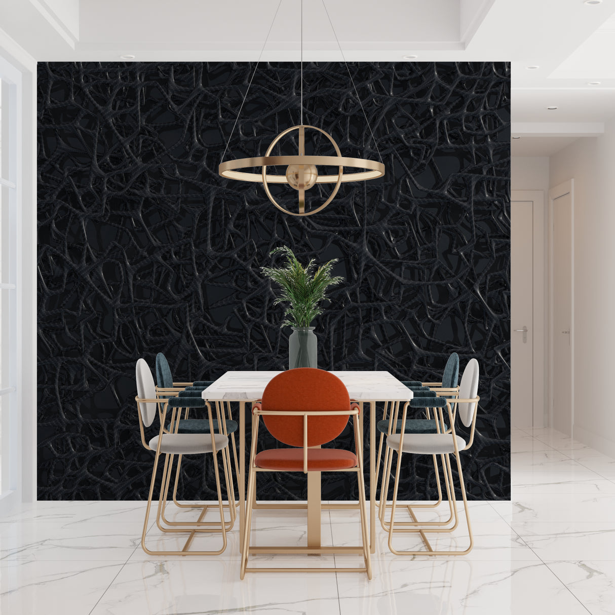 Abstract black wallpaper making a statement in an upscale restaurant