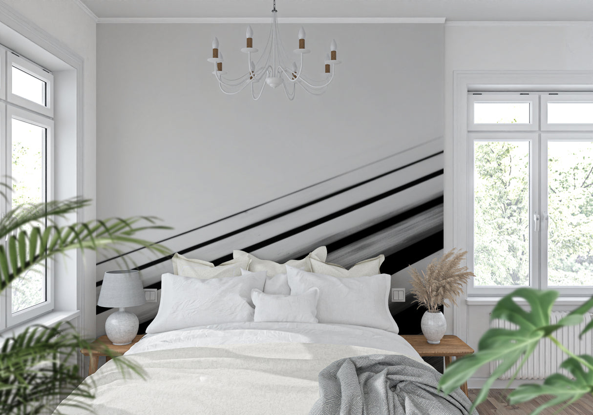 Dining room showcasing Abstract Line Wallpaper with dramatic lighting effects