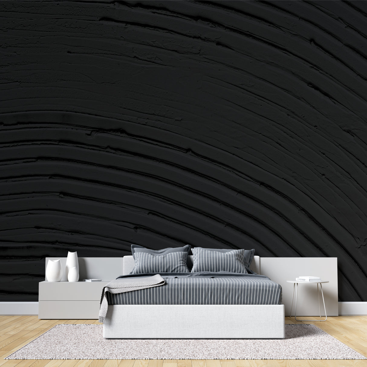 Black textured wallpaper bringing movement to modern office space