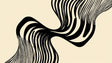 Modern black wave abstract wallpaper creating dynamic movement in a minimalist living room setting