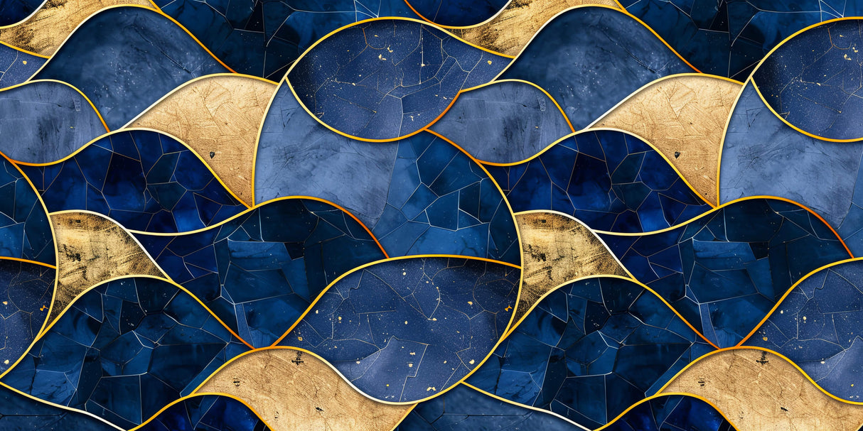 Geometric wave wallpaper design file showing intricate blue and gold pattern details