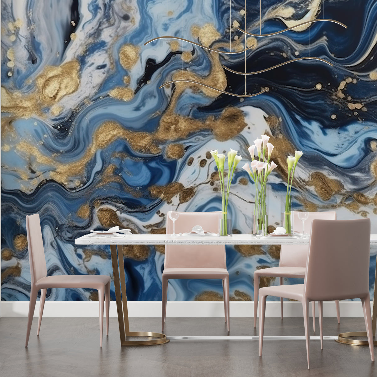 Modern marble wallpaper installation in hallway, demonstrating the pattern's scale and impact