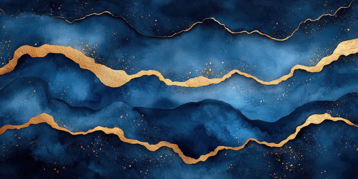 Blue and gold abstract waves design file showing intricate pattern details