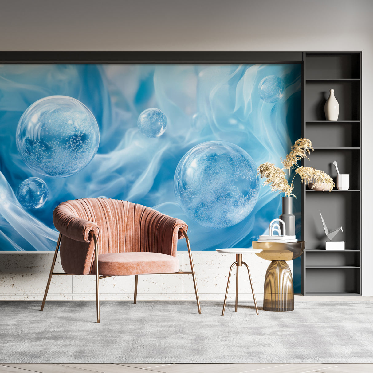 Floating bubble wall design bringing movement to a dining room