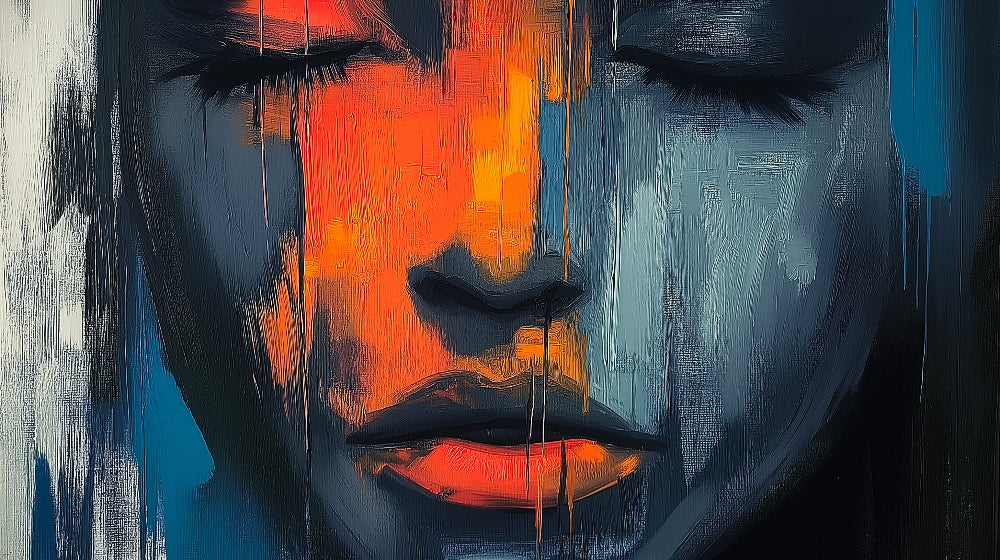 Contemporary portrait wallpaper design file showing orange and blue abstract art pattern