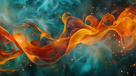 Cosmic fire and turquoise abstract wallpaper design file showing intricate color blending and pattern details