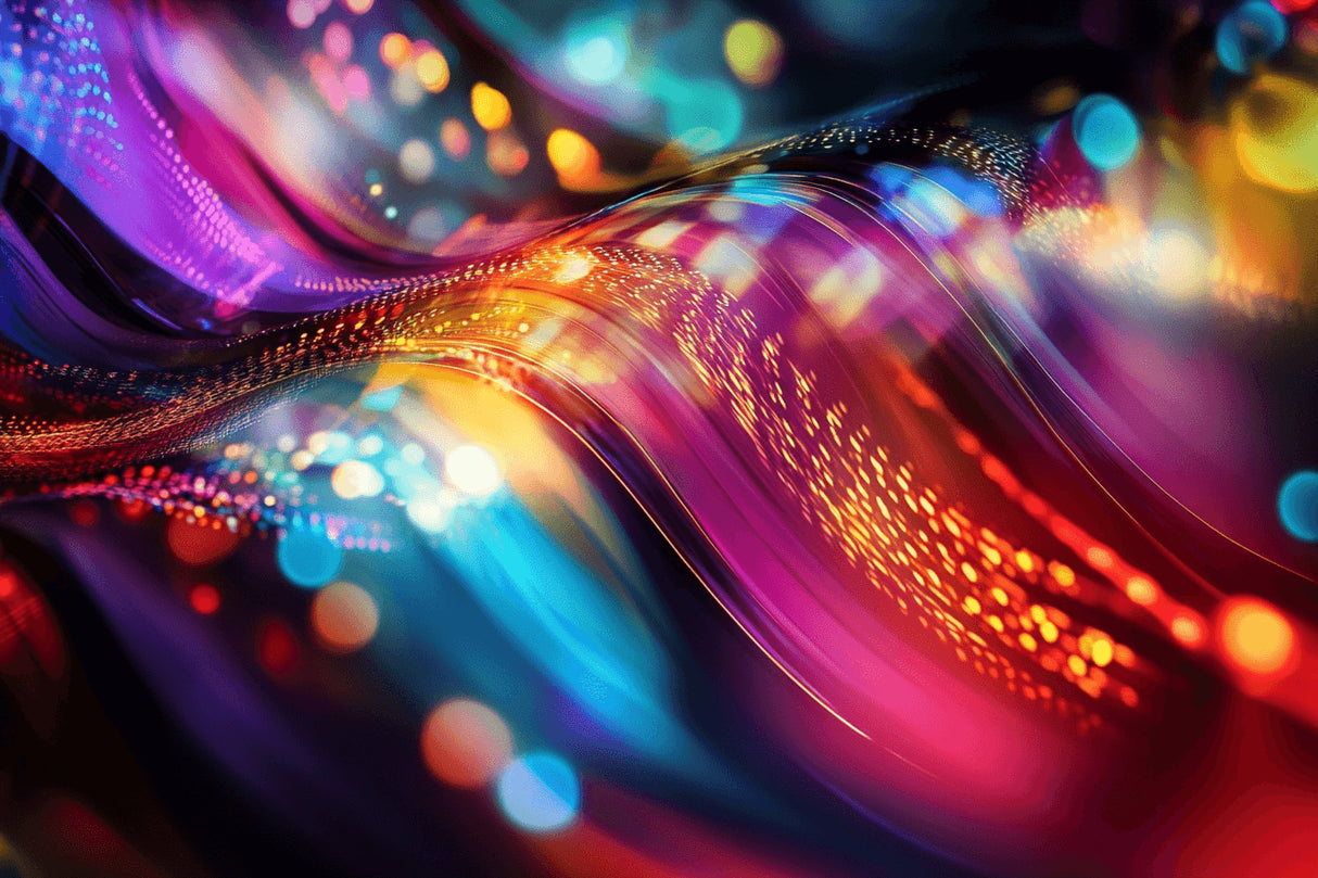 Abstract wave pattern design file showing intricate color blends and golden particle details