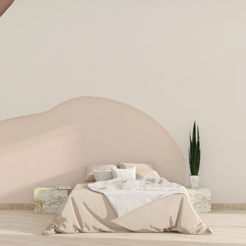 Bedroom featuring soft beige arch mural wallpaper design bringing calm and elegance