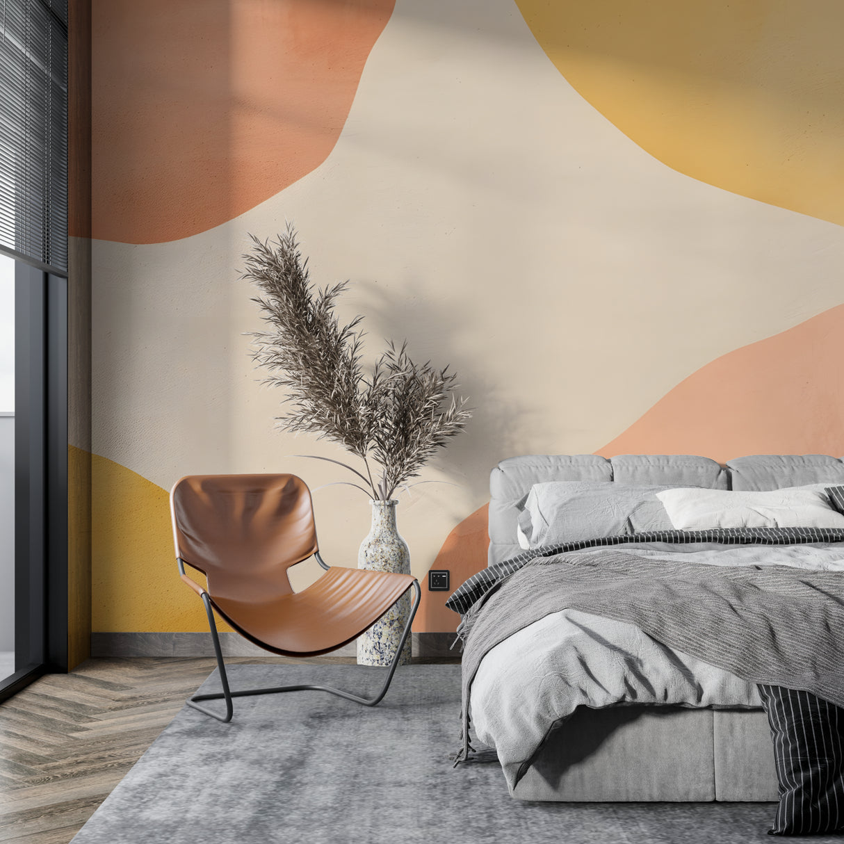 Abstract curved pattern in entrance hall, showing scale and movement