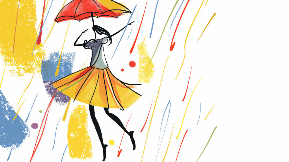 Abstract art wall mural design file showing dancing silhouette with vibrant rain pattern